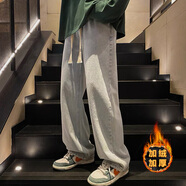 【胖子超大碼230斤男裝】尤芮軻復古牛仔褲男直筒寬松潮牌ins闊腿褲秋季美式高街百搭休閑長(cháng)褲子 淺藍色加絨 5XL 200至230斤可穿