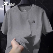 特步（XTEP）純棉短袖t恤男裝夏季寬松半袖運動上衣男士休閑打底衫體恤跑步服 羽灰色 L 175