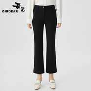 哥弟（GIRDEAR）女裝通勤簡(jiǎn)約修身高腰彈力微喇九分正裝小黑西褲女1100288 黑 4XL (8碼)