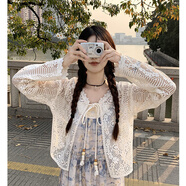 蓉月閣蕾絲開(kāi)衫女夏薄款配吊帶裙外搭感針織上衣罩衫鏤空衫 主圖款 均碼 【80-125斤】