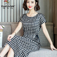 啄木鳥黑白格子連衣裙女2025新款夏松緊腰中長(zhǎng)款過膝復(fù)古裙顯瘦時(shí)尚長(zhǎng)裙 格子 L