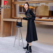 皮爾卡丹（pierre cardin）美拉德咖色襯衫連衣秋季女2024茶里茶氣針織馬甲兩件裝長(cháng)裙子 黑色 XL 適合116-125斤