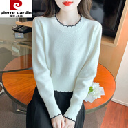 皮爾卡丹（pierre cardin）很好搭配的針織毛衣女時(shí)尚圓領(lǐng)長(cháng)袖冬新款洋氣百搭內搭打底衫上衣 白色 L