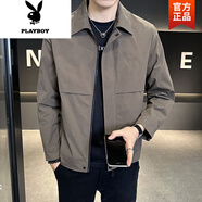 花花公子（PLAYBOY）2025新款男士翻領(lǐng)夾克春秋季男裝休閑潮流帥氣舒適行政夾克外套男 高級(jí)灰 XL XL建議【130-150斤】