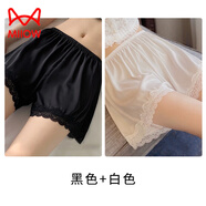 貓人（MiiOW）冰感安全褲女夏季薄透氣防走光外穿大碼胖mm打底褲短褲200斤真絲 【黑+白】裝 2條 4XL 特大【適合165-200斤】