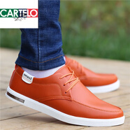 卡帝樂(lè )鱷魚(yú)（CARTELO）休閑皮鞋男秋季2025新款男士皮鞋商務(wù)休閑鞋韓版透氣軟底百搭鞋子 桔紅色 9158單鞋四季款 40 偏小碼