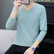 金盾男士長(cháng)袖T恤雞心領(lǐng)百搭內衣服棉長(cháng)軸秋衫純色秋衣外穿V領(lǐng)打底衫 豆綠V領(lǐng)長(cháng)袖 2XL(建議135-150斤)