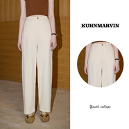 庫(kù)恩瑪維（KUHNMARVIN）【雙色】韓版休閑褲女2025年春夏新款高腰顯瘦直筒闊腿褲K37516 米色 S