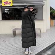 初徑韓都衣舍長款羽絨服女過膝加厚高端冬季極寒超厚2025新款外套 黑色 XS 105斤以下
