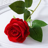 花敘仿真玫瑰花婚禮仿生花裝飾生日禮物花束插花客廳絨布假花家居擺件 艷紅色（大紅）-花朵7cm 1支