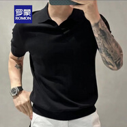 羅蒙（ROMON）夏季新款冰絲薄款針織polo打底衫男短袖修身翻領(lǐng)休閑體恤半袖T恤 黑色 L 建議110130斤