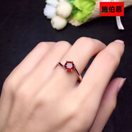 施伯慕石榴石戒指酒紅石榴石戒指女寶石戒指紅石榴石戒指時(shí)尚簡(jiǎn)約 玫瑰金色