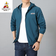 稻草人薄款防陽(yáng)曬衣夏透氣外穿男士長(cháng)袖皮膚衣牛仔藍寬松連帽開(kāi)衫速干夾 牛仔藍99081 M