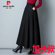 GIOIO品牌秋冬純色毛呢半身裙大擺A字裙高腰中長款女長裙大擺裙裙子女 黑色【加長款/90CM/有口袋】 3XL【145-160】體重