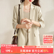 尚都比拉七分袖休閑西服小個(gè)子穿搭職業(yè)正裝小西裝外套女高級(jí)感 淺杏色 L