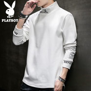 花花公子（PLAYBOY）長(cháng)袖t恤男春秋季新款韓版衛衣男潮流百搭上衣男中高領(lǐng)打底衫男裝 8062白色 2XL