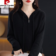 皮爾卡丹（pierre cardin）24秋冬新款連帽開衫女休閑寬松帽衫帶帽毛衣針織外套可外穿 黑色 XL