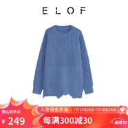 ELOF設(shè)計(jì)感毛衣女下擺不規(guī)則上衣針織衫修身顯瘦 灰藍(lán)色 S