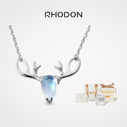 RHODON一鹿有你月光石項鏈女麋鹿吊墜925銀飾生日禮物小眾設(shè)計感鎖骨鏈 麋鹿項鏈【升級琉璃城堡禮盒】