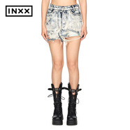 英克斯（inxx）時尚潮牌新品復古破洞水洗牛仔短裙女XCE2030783 牛仔藍色 M