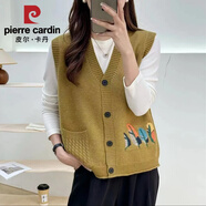 皮爾卡丹（pierre cardin）疊穿針織衫女開衫馬甲背心2025新款春秋寬松外穿無袖毛衣坎肩上衣 2024橄欖綠2025 S 【建議85-100斤】