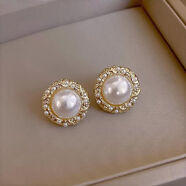 柚芳復古氣質(zhì)貓眼石仿珍珠耳釘女2025年新款高級感輕奢百搭秋冬耳飾 圓形珍珠耳釘【一對裝】