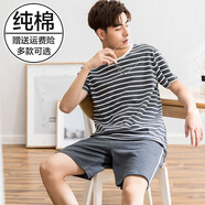 從心 純棉睡衣男夏天短袖家居服男士睡衣薄款短褲休閑寬松居家服夏季 CLS 8817 2XL 男 (高175-185重160-180斤)