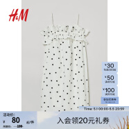 H&M女装连衣裙夏季新款荷叶边领时尚吊带直筒波点短裙0970383 白色/黑色波点 170/104A