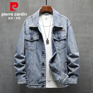 皮爾卡丹（pierre cardin）夾克男秋季柔軟修身潮流刺繡休閑商務(wù)寬松外套牛仔衣藍(lán)色L