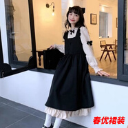 芭瑾圖洋氣復(fù)古蝴蝶結(jié)背帶連衣裙女春季甜美設(shè)計(jì)感寬松休閑遮肉單套裝 套裝黑色背心裙+杏色內(nèi)搭裙-連衣裙氣質(zhì)高級(jí)感 M +-連衣裙氣質(zhì)高級(jí)感