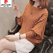 皮爾卡丹（pierre cardin）2025春秋女蝙蝠袖針織衫長袖新款韓版寬松條紋毛衣外套大尺碼上衣 焦糖色 【收藏送】 S