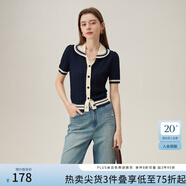范思藍(lán)恩學(xué)院風(fēng)百搭撞色POLO領(lǐng)針織開衫2024夏新款上衣24FS12115 藏青色 S