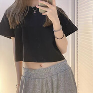 大眼睛衣服皮卡丘夏動(dòng)漫美少女可愛(ài)卡通短袖t恤女高腰緊身顯胸 小黑-小短款 S