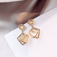 耳環(huán)女耳環(huán)套裝高級感耳墜2023年新款潮韓國網(wǎng)紅氣質(zhì)耳飾 貓眼石正方耳釘[銀針]