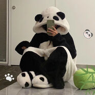 夢舒紛卡通情侶睡袍女冬季可愛珊瑚絨睡衣加厚浴袍法蘭絨睡裙男士家居服 熊貓睡袍 S 150-160CM