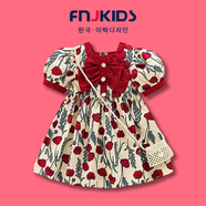 FNJ KIDS童裝女童連衣裙2025夏裝洋氣小女孩甜美仙女裙兒童公主裙子 紅色 100 (建議身高90-100cm)