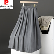 皮爾卡丹（pierre cardin）棉麻垂感半身裙女夏季新款文藝松緊高腰A字氣質(zhì)高端亞麻長(cháng)裙子 灰色 M