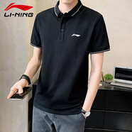 李寧polo衫男短袖春夏季新款冰絲速干t恤男寬松透氣翻領(lǐng)休閑運動(dòng)上衣 黑(冰絲款)撞色領(lǐng)100%聚酯纖維 L /175
