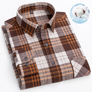 諾貝爾保羅（NOBOLPAUL）純棉磨毛格子襯衫男士長(cháng)袖百搭休閑免燙加肥加大碼男裝上衣外套 【純棉】3209咖啡黃格 43 【建議158-168斤】