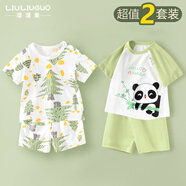溜溜果2件裝兒童衣服夏季短袖套裝衣服加褲子兩件套男女寶寶衣服兒童T恤 短袖套裝（小森林+小熊貓） 73 CM