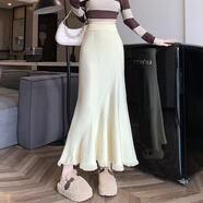墨媛（MOYUAN）2024流蘇針織半身裙女高腰顯瘦毛線(xiàn)裙垂感大擺包臀魚(yú)尾裙 杏色 M