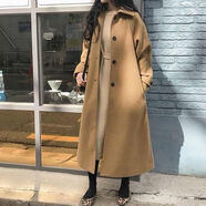 春乏大衣外套女冬季新款韓版中長款寬松顯瘦夾棉加厚呢子大衣女 金駝色 零下可以穿 加厚 M 建議96-105斤