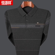 恒源祥（HYX）彩羊春秋中年男士長袖T恤翻領(lǐng)純 棉薄款商務(wù)口袋老年爸爸裝 HH8635深灰春秋薄款 165/M建議90-120斤