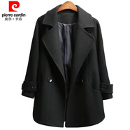 皮爾卡丹（pierre cardin）23年新款小個(gè)子毛呢大衣外套女士秋冬新款短款洋氣黑色百搭呢子 黑色加襯(短款) XL 建議126-135斤