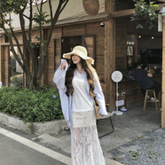 S.SOFEA藍(lán)色風(fēng)三件套背心蕾絲半身裙春季 內(nèi)搭蕾絲美背【花朵朵精選】 S 建議【80-100斤】