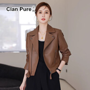 宗純歐洲站真皮皮衣女士短款皮夾克春秋新款海寧綿羊皮西裝翻領(lǐng)機(jī)車 咖啡色 M