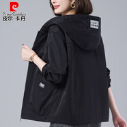 皮爾卡丹女士短款風(fēng)衣外套春秋季韓版寬松休閑百搭洋氣減齡中年媽風(fēng)衣外套 黑色 3XL 【建議145-160斤】