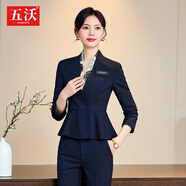 五沃職業(yè)西裝套裝女秋冬空姐制服美容院4s珠寶金酒店前臺銷(xiāo)售接待工裝 藏青西裝+西褲+白襯衫 XL
