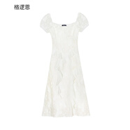 格邏恩（GELUOEN）法式茶歇連衣裙女新品仙女風(fēng)夢游愛麗絲甜辣顯瘦荷葉邊不規(guī)則裙子 白色-長款-帶內(nèi)里帶拉鏈 均碼【可備注碼數(shù)】