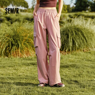 森馬（Semir）休閑褲女抽繩工裝褲甜酷冬肌理闊腿褲百搭 粉紅60056 150/58A/XS